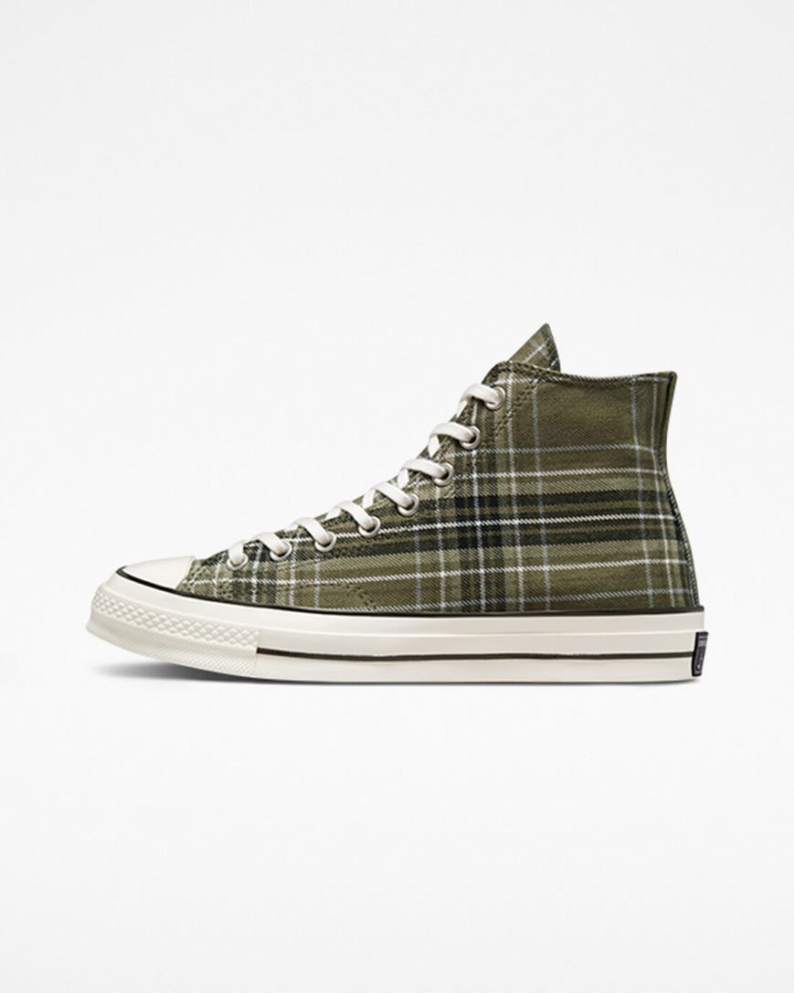 Tenis Converse Chuck 70 Tartan Cano Alto Masculino Verde Oliva Pretas | PT H07P38T